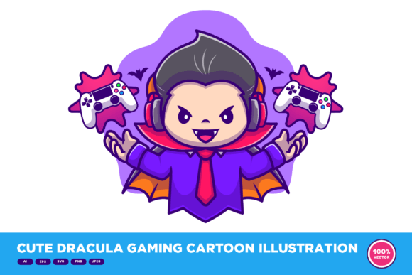 Cute Dracula Gaming Illustration for Graphics