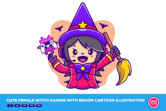 Cute Female Witch Gaming with Broom: A Designer's Review