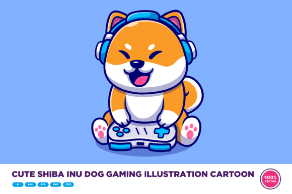 Cute Shiba Inu Gaming Illustration for Graphics