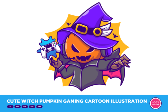 Cute Witch Pumpkin Gaming Cartoon: A Designer's Review