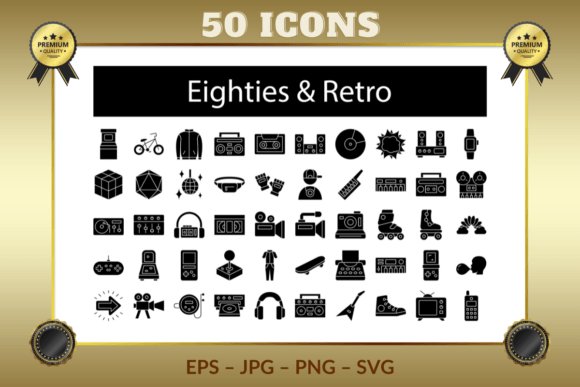 Eighties Retro Glyph Icons: Graphics for Sellers