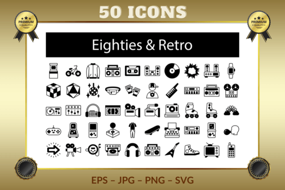 Eighties Retro Half Glyph Icons Graphics