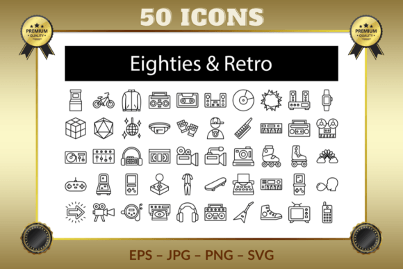 Eighties Retro Outline Icons: Graphics & Icons Review