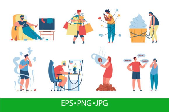 Young Characters Addicted to Social Graphics and Illustrations